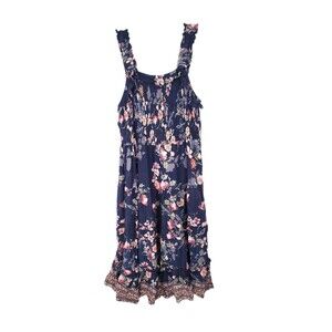 Romantic Gypsy Dress Womens 3X Midi Sleeveless Floral Pullover Smocked Plus